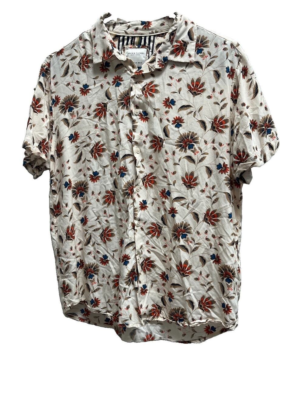 Denim & Flower Ricky Singh Men’s M Floral Button Up Shirt Short Sleeve Viscose